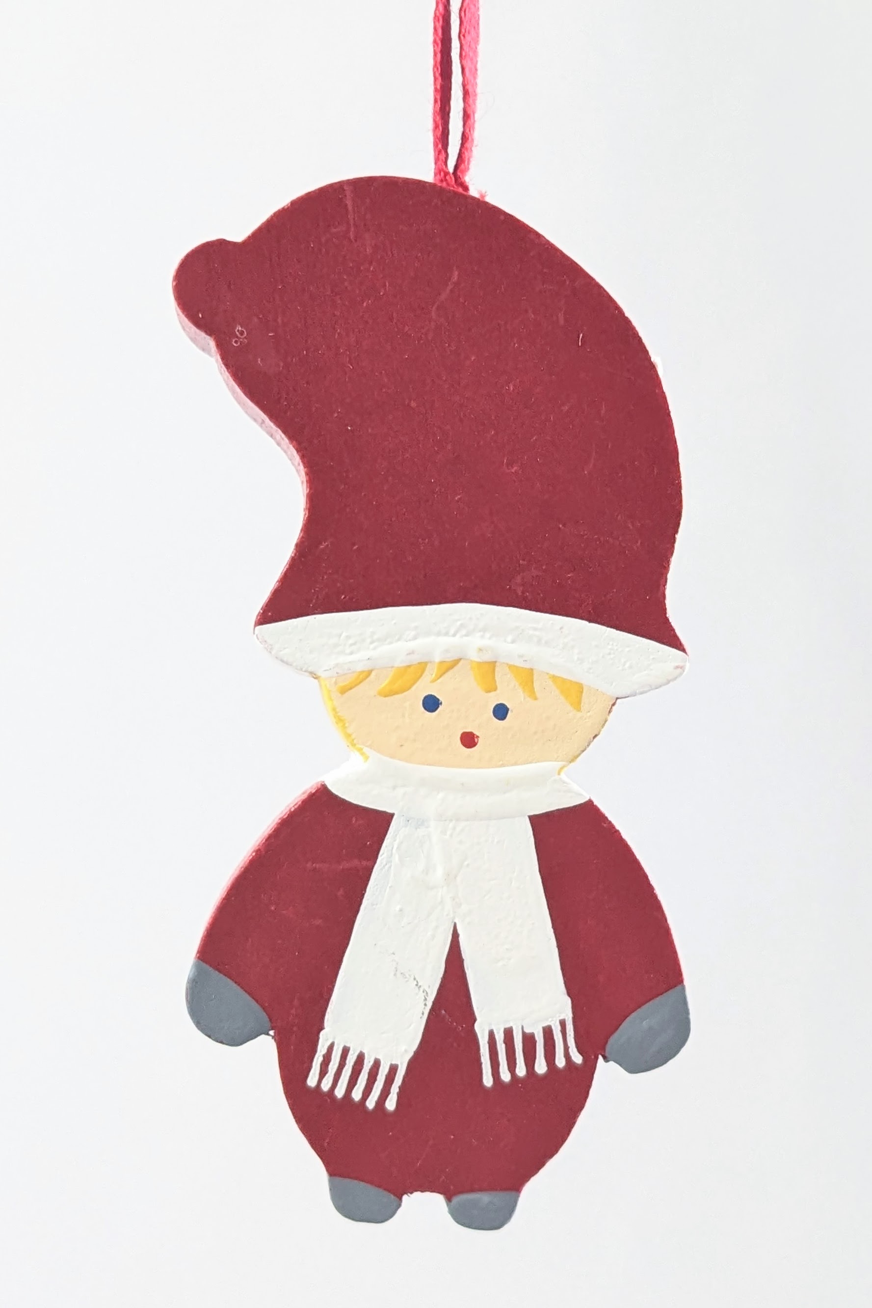 painted wood white kid ornament