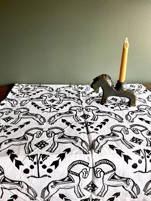 Black Fjord Horse Block Printed Towel