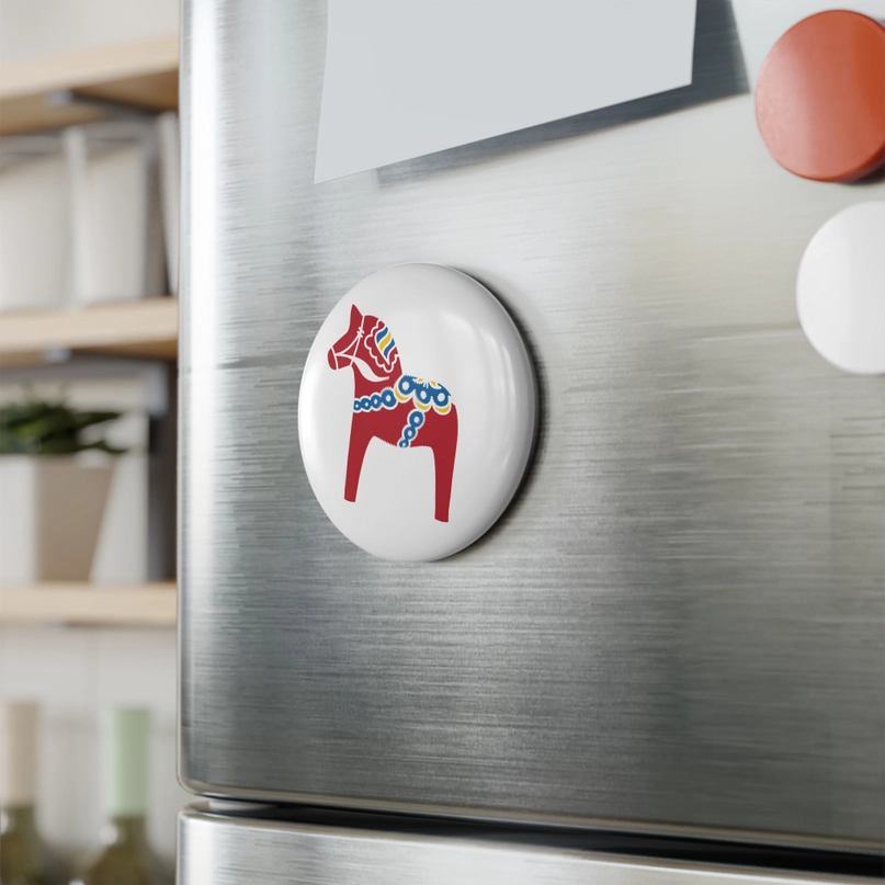 Round Button Magnet with Dala Horse