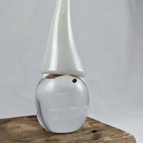 glass tomte with a clear body and red nose, cream colored hat. 