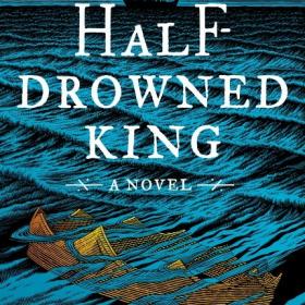 Book cover with title over a graphic of the ocean with a crown sinking in the foreground and a ship in the background.