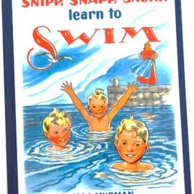 Book cover with title and graphic of three blonde boys in the water.