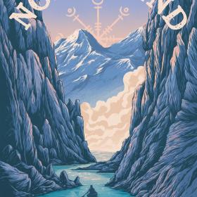Book cover with title over a graphic of a river with mountains rising up on either side and in the distance.