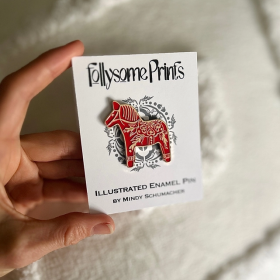 Red Dala Horse Enamel Pin